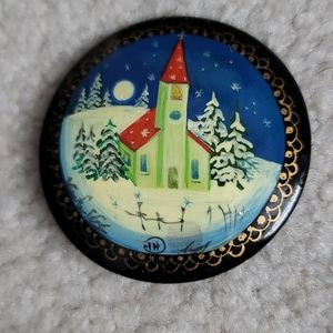 Russian hand painted  lacquered pin